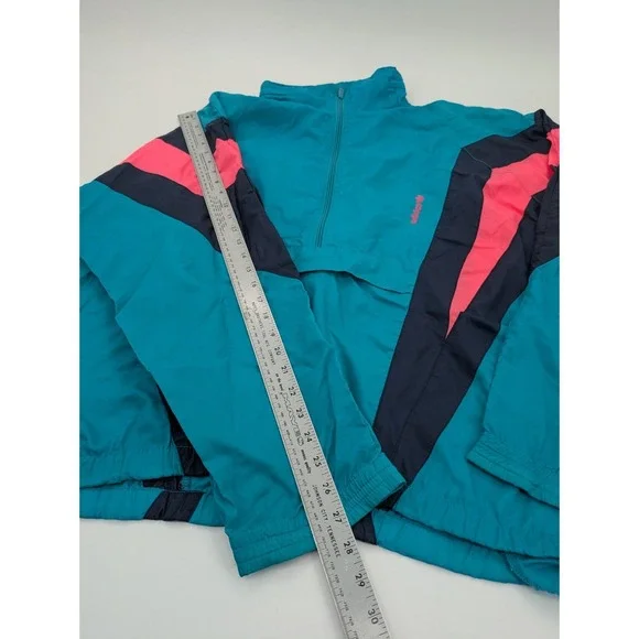 Vintage 80's Adidas 2XL Teal Navy Neon Pink‎ Color Block Track Jacket Football